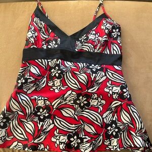Barely worn, smoke free home cute red black and white printed camisole
